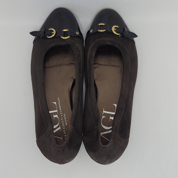 AGL Attilio Giusti Leombruni Brown Suede Patent Leather Slip On Ballet Flats 40 - Picture 6 of 12